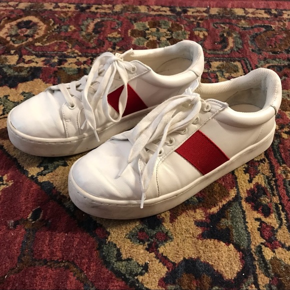 Forever 21 White Sneakers with Red Stripe - Picture 2 of 6